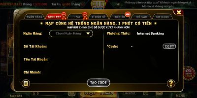 Giao diện nạp tiền Hitclub tại cổng game Hitclub