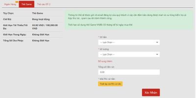 Rút tiền Onbet bằng thẻ game